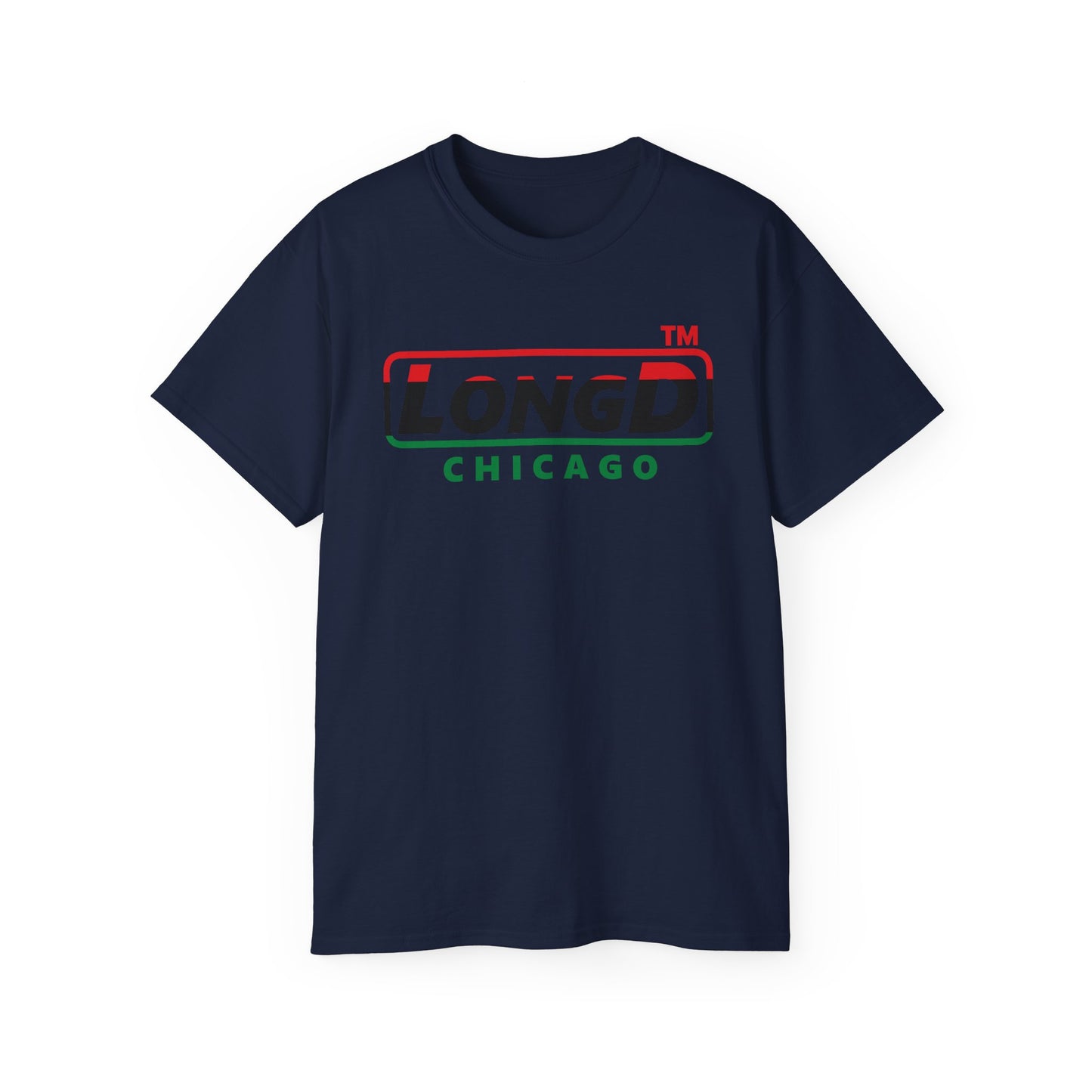 LongD positive horizontal 3-striped Chicago logo cotton tee (Juneteenth colors)
