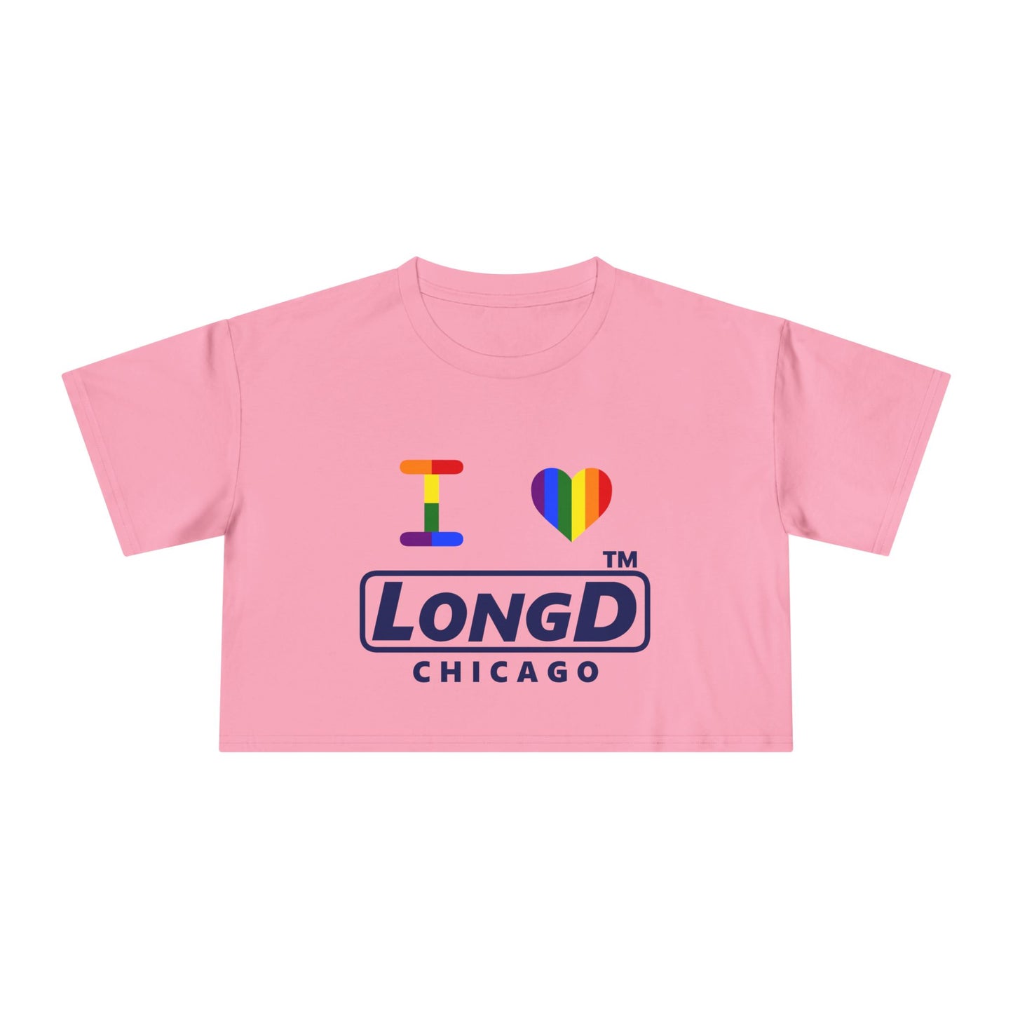 I Luv LongD basic official front-back Chicago logo crop tee (Pride colors)
