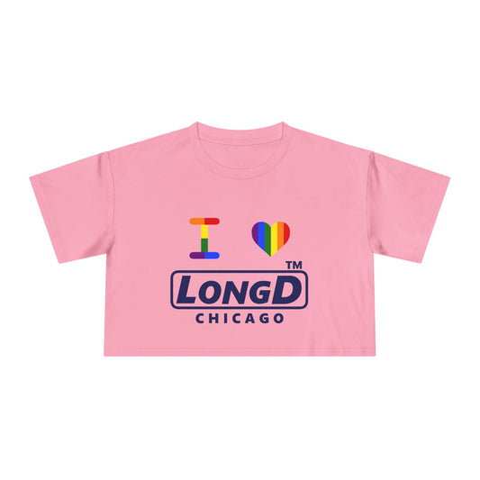 I Luv LongD basic official front-back Chicago logo crop tee (Pride colors)
