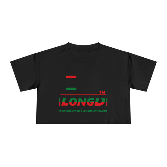 I fist LongD positive horizontal 6-striped tag-domain logo crop tee