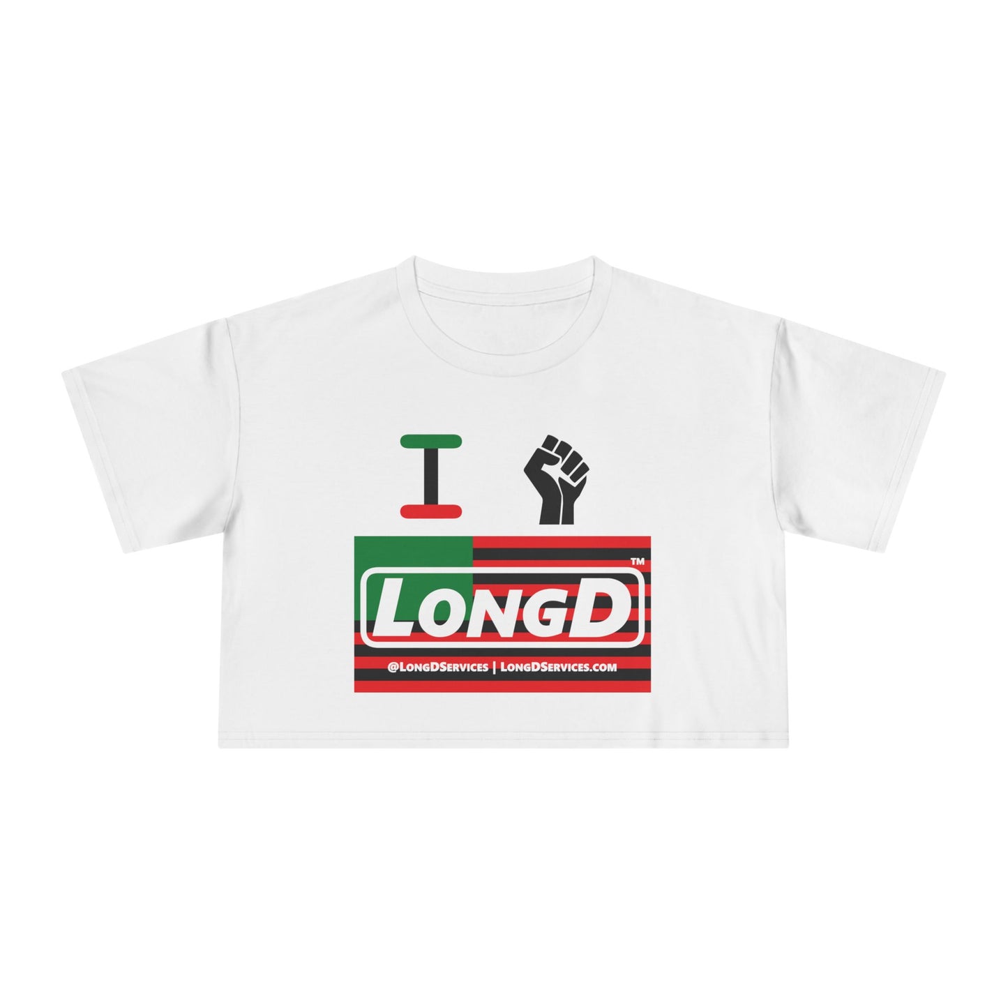 I Fist LongD Logo Women's Crop Tee (Black fist and Juneteenth negative flag logo)