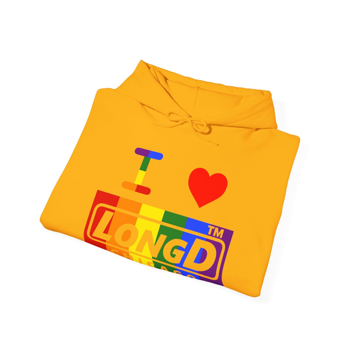 I Luv LongD® negative vertical striped Chicago logo hoodie (Pride colors)