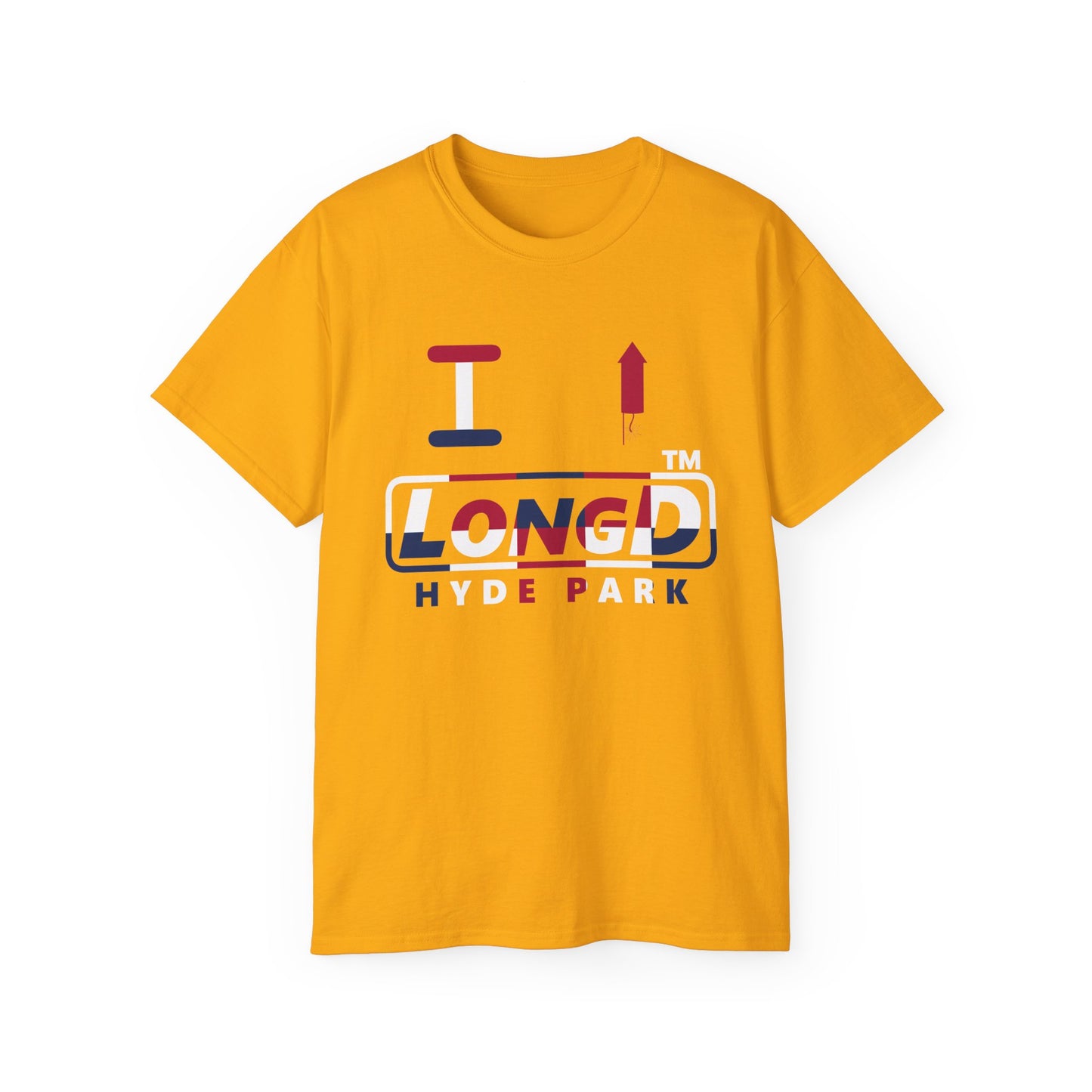 I firecracker LongD positive 2x5 front-back Hyde Park logo cotton tee
