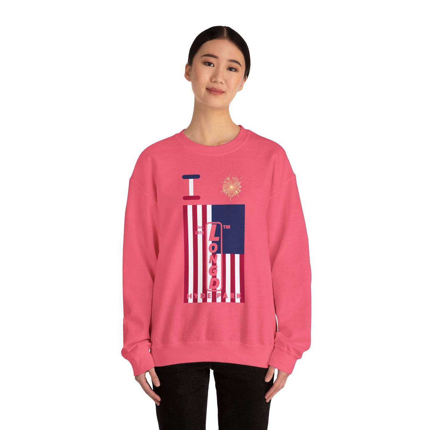 I Burst LongD negative cropped flag Hyde Park upright logo crewneck sweatshirt