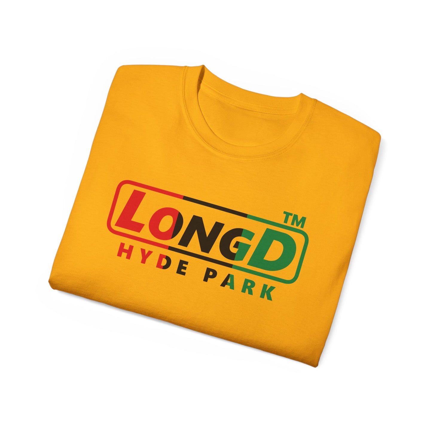 LongD positive vertical 3-striped Hyde Park logo cotton tee (Juneteenth colors)