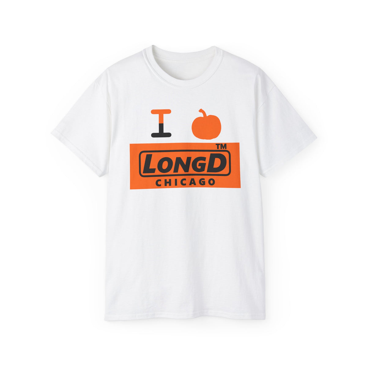 I pumpkin LongD Chicago logo positive black on negative orange cotton tee
