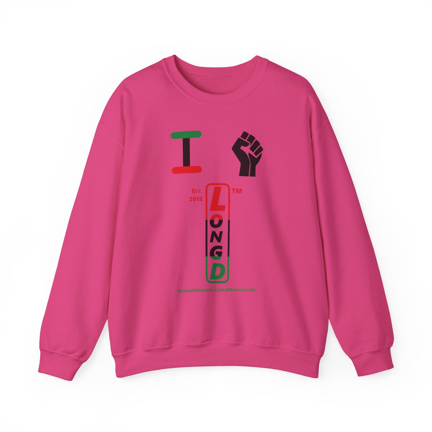 I Fist LongD positive horizontal 3-striped tag-domain upright logo crewneck sweatshirt