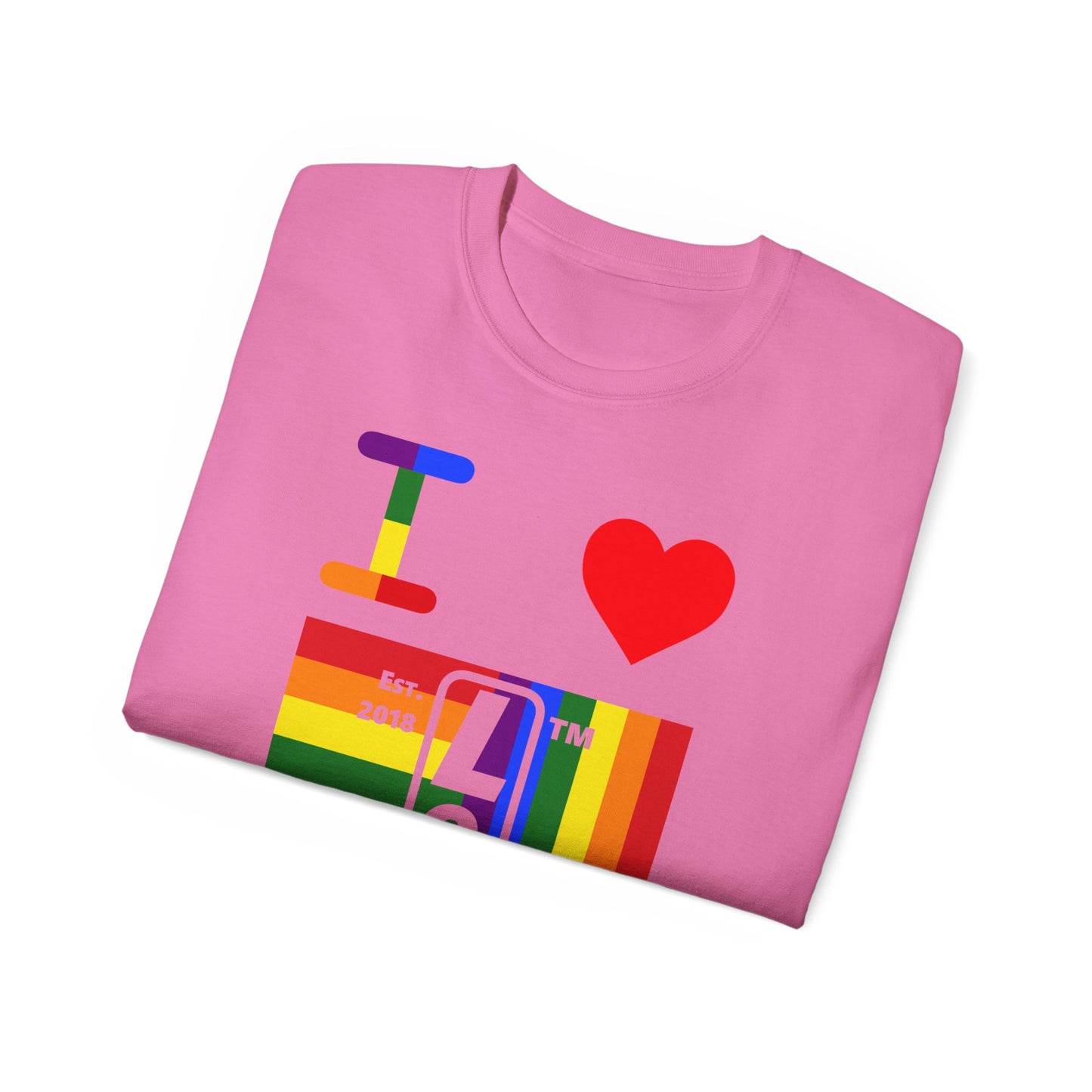 I Luv LongD Cotton Tee negative windmill Chicago upright logo (Pride colors)
