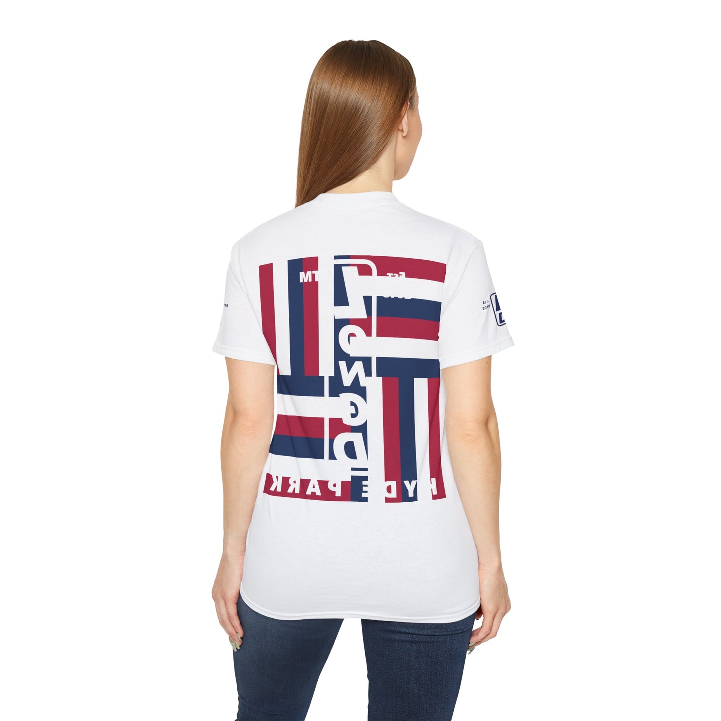 LongD cotton tee negative windmill 4-print Hyde Park upright logo (Patriotic colors)