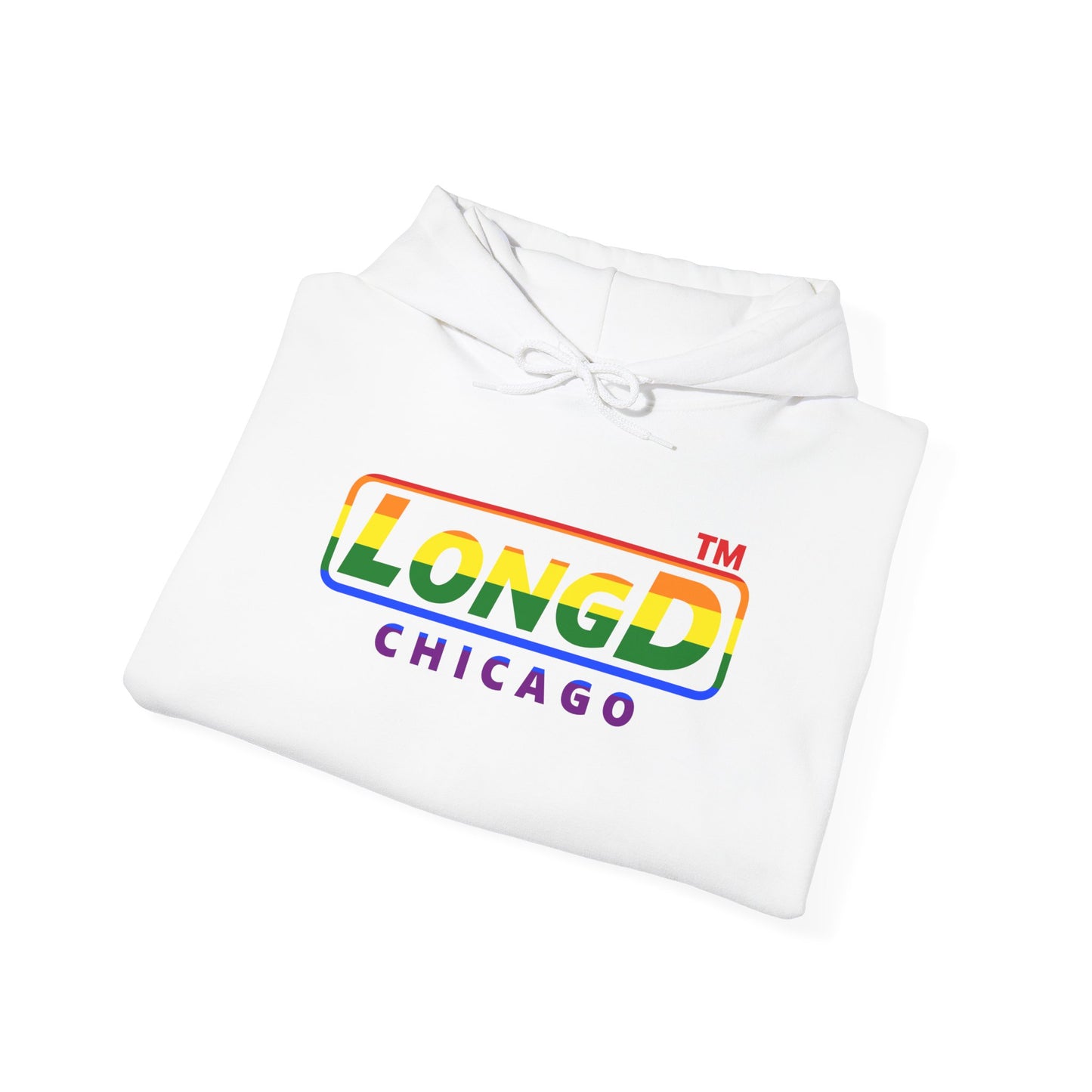 LongD® positive horizontal striped Chicago logo hoodie (Pride colors)