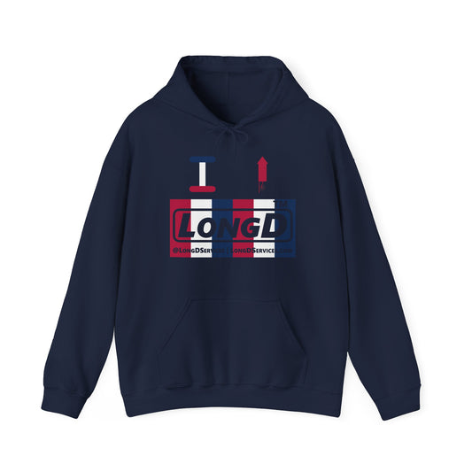 I firecracker LongD® negative vertical 6-striped tag-domain logo hoodie