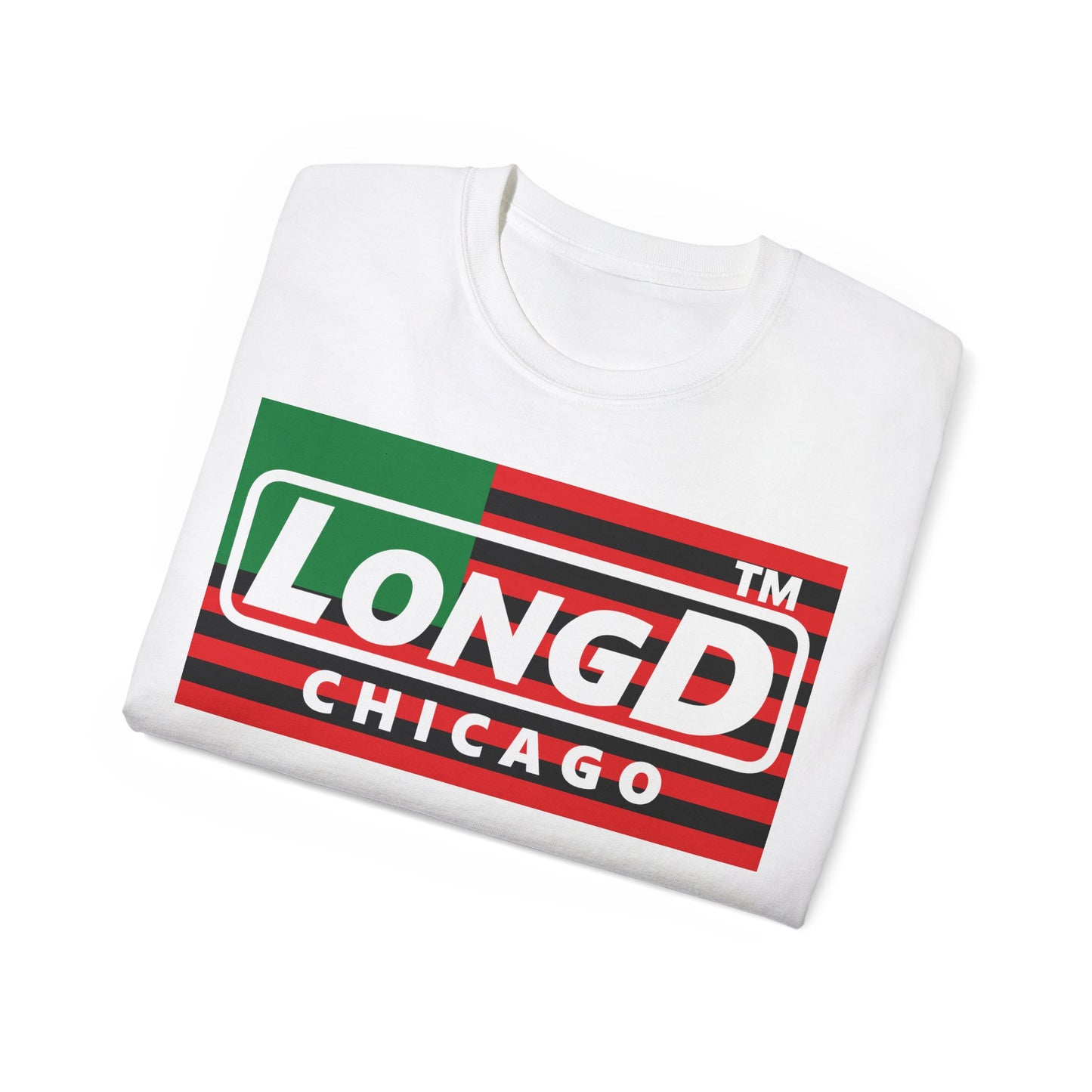 LongD negative flag Chicago logo 4-print cotton tee (Juneteenth colors)