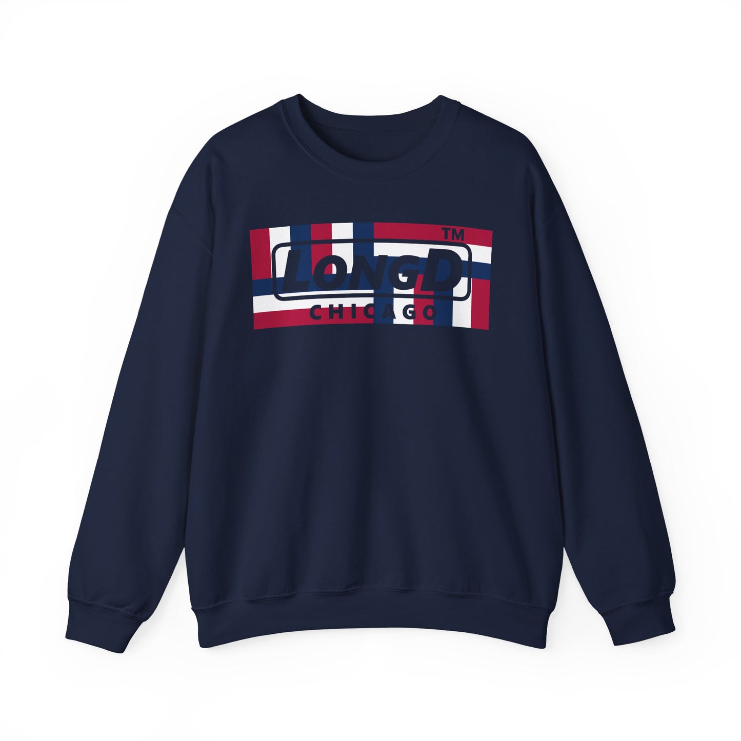 LongD negative modified windmill Chicago logo crewneck sweatshirt (patriotic colors)