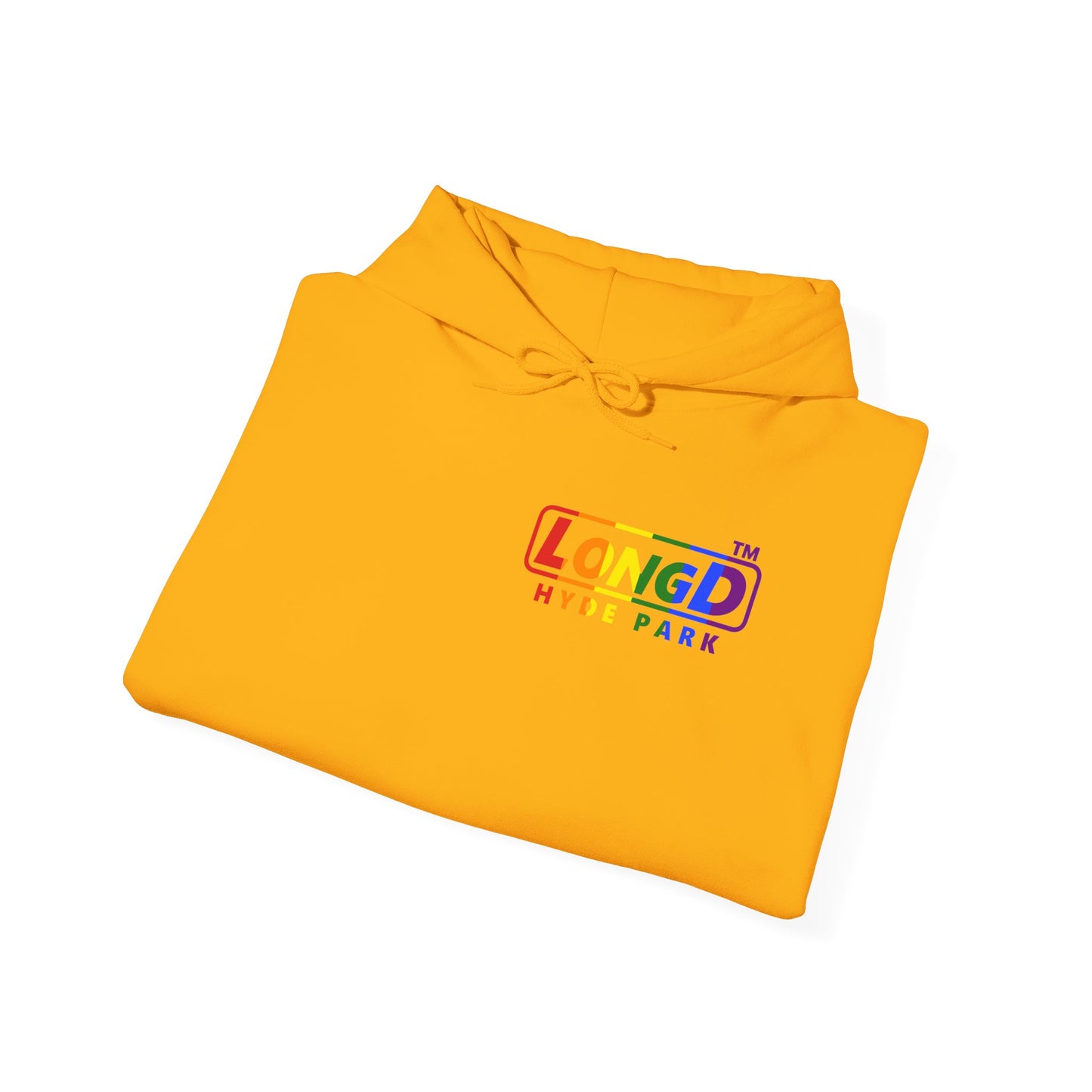 LongD® positive vertical striped single-breasted front-back Hyde Park logo hoodie (Pride colors)