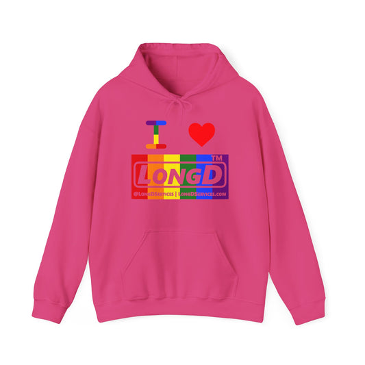 I Luv LongD® negative vertical striped tag-domain logo hoodie (Pride colors)