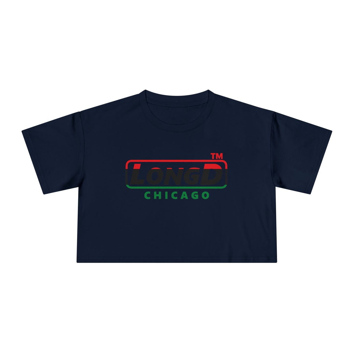 LongD positive horizontal 3-striped Chicago logo crop tee (Juneteenth colors)