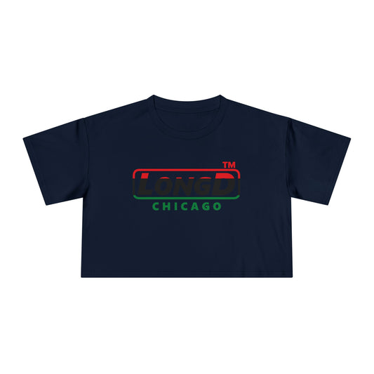 LongD positive horizontal 3-striped Chicago logo crop tee (Juneteenth colors)