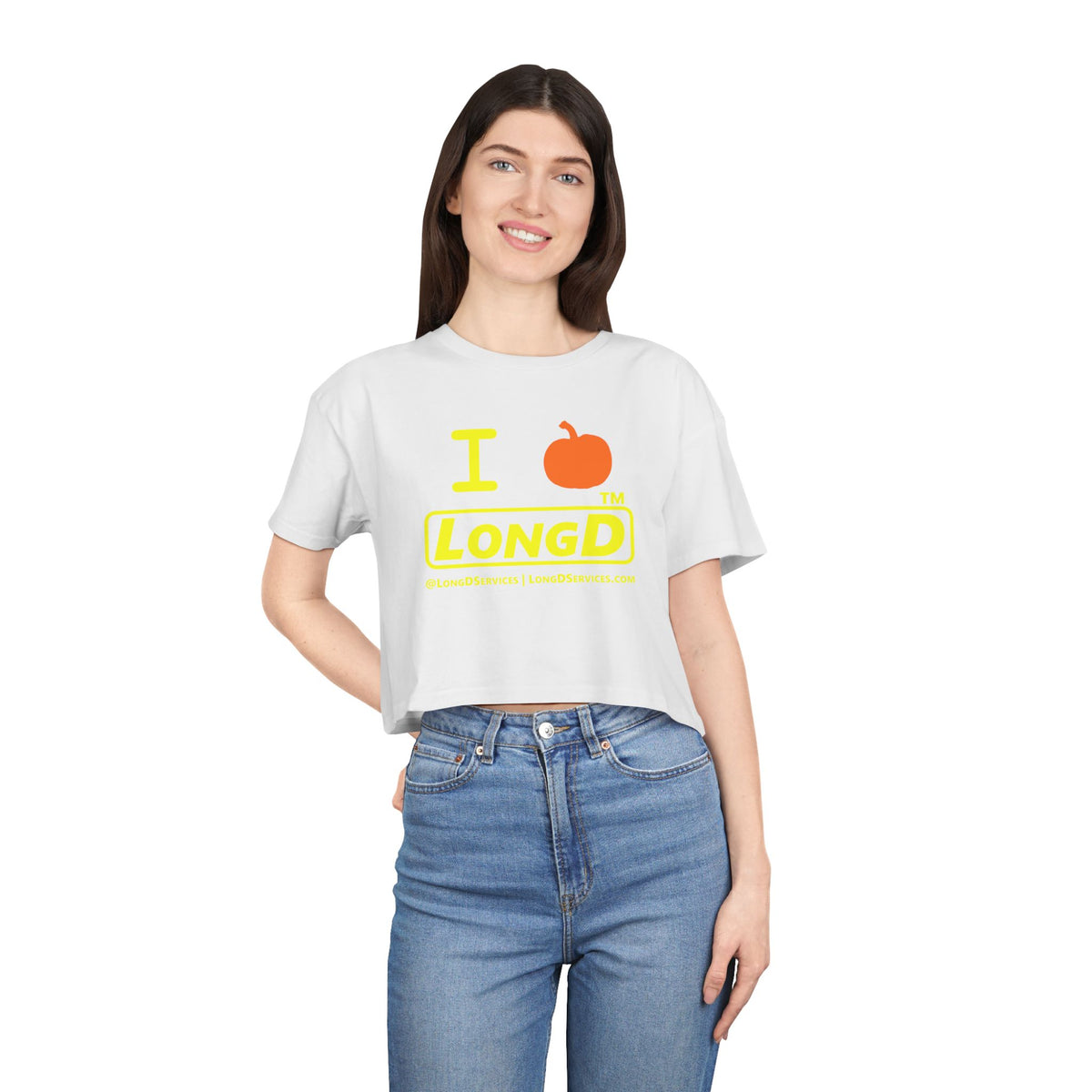 I pumpkin LongD Tag-domain positive alternate basic Yellow (FFFF00) logo crop tee