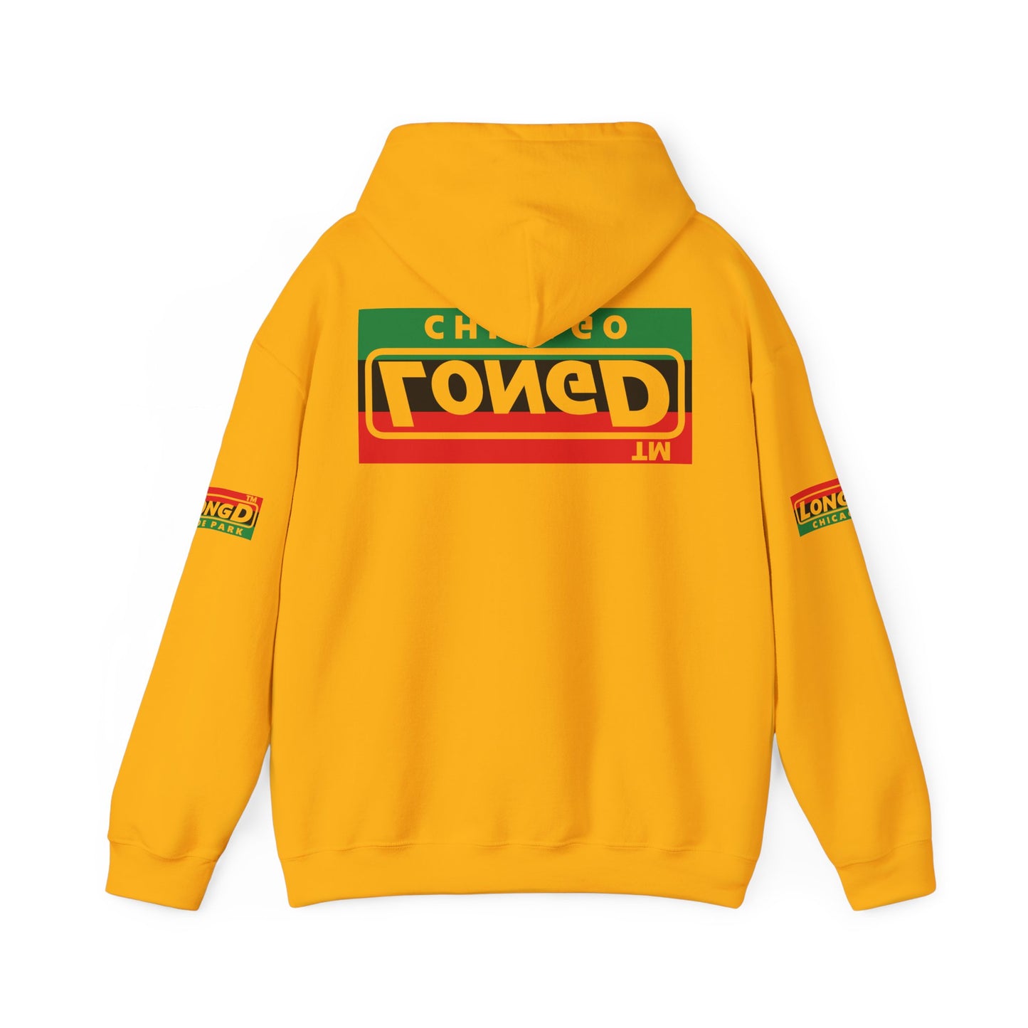 LongD® basic official Chicago 4-print flipped-back logo Hoodie (Juneteenth colors)