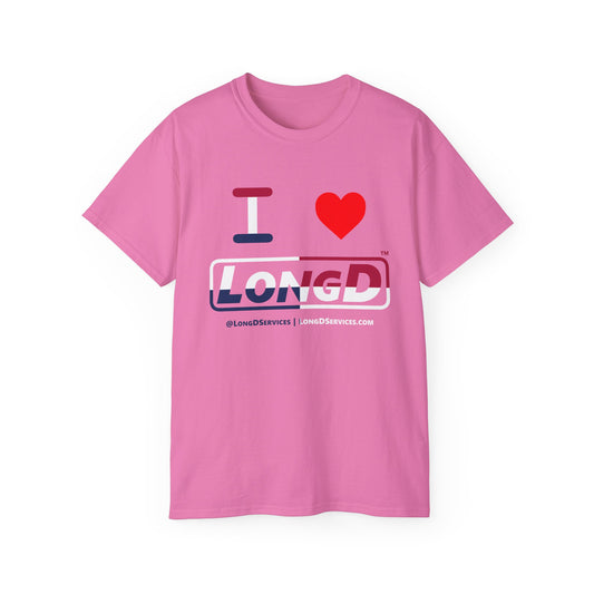 I Luv LongD® Logo Cotton Tee Red, White and Blue positive quarters text