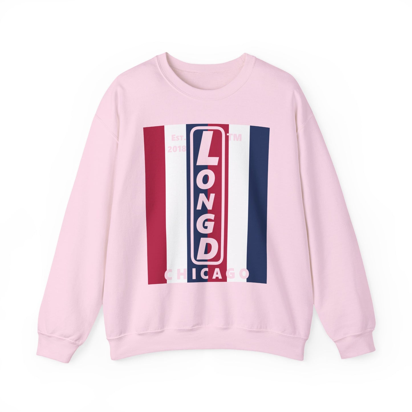 LongD negative vertical 6-striped Chicago logo crewneck sweatshirt (patriotic colors)