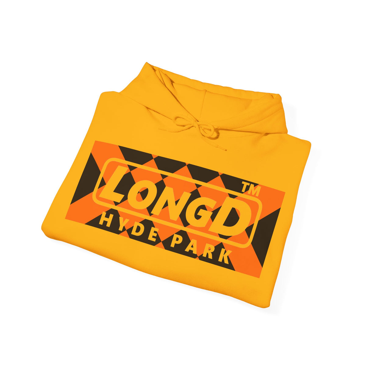 LongD Hyde Park negative stylized argyle logo (Halloween colors) hoodie