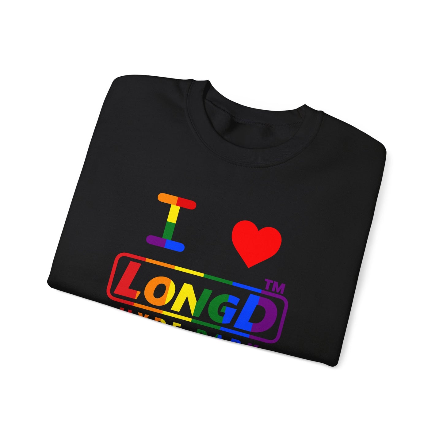 I Luv LongD positive vertical striped Hyde Park logo crewneck sweatshirt (Pride colors)