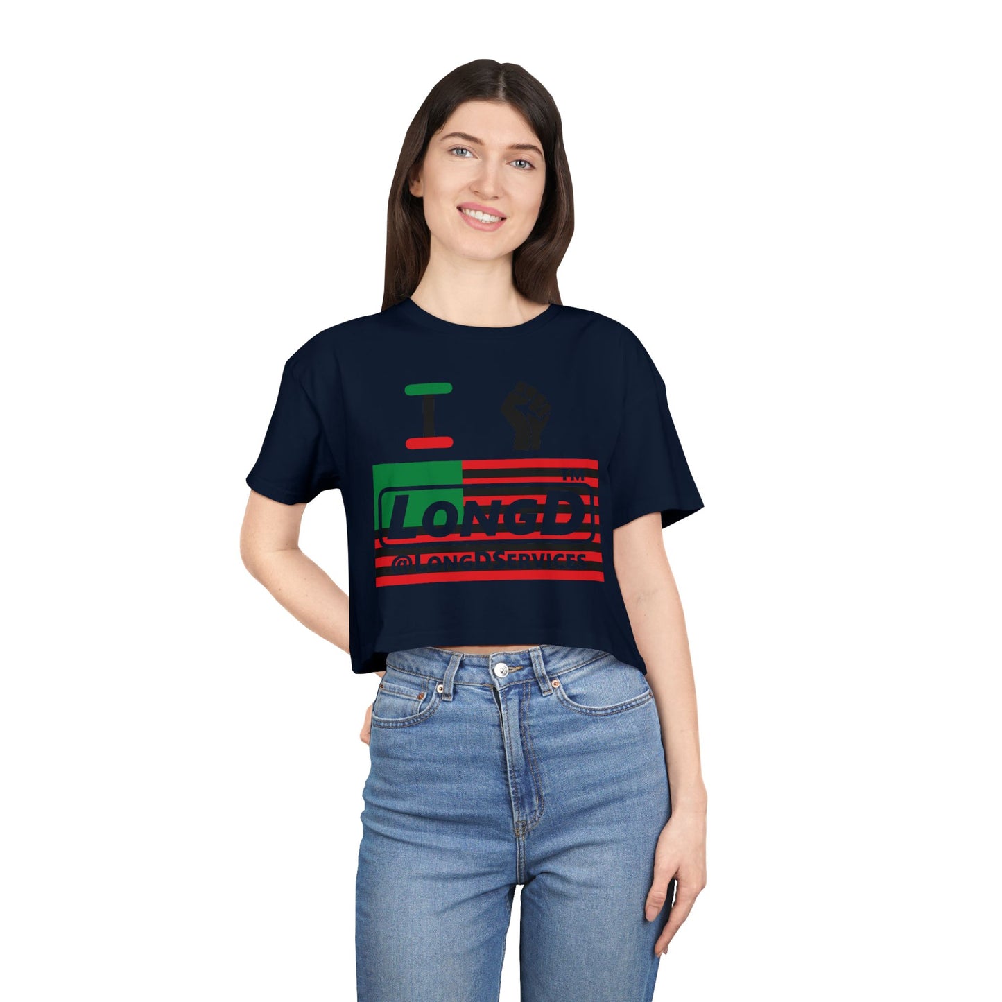 I fist LongD negative flag tag logo crop tee