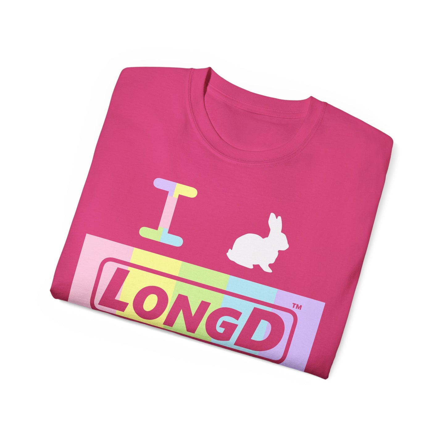 I Bunny LongD® Logo Cotton Tee Easter pastel spectrum negative text (white Easter Bunny)