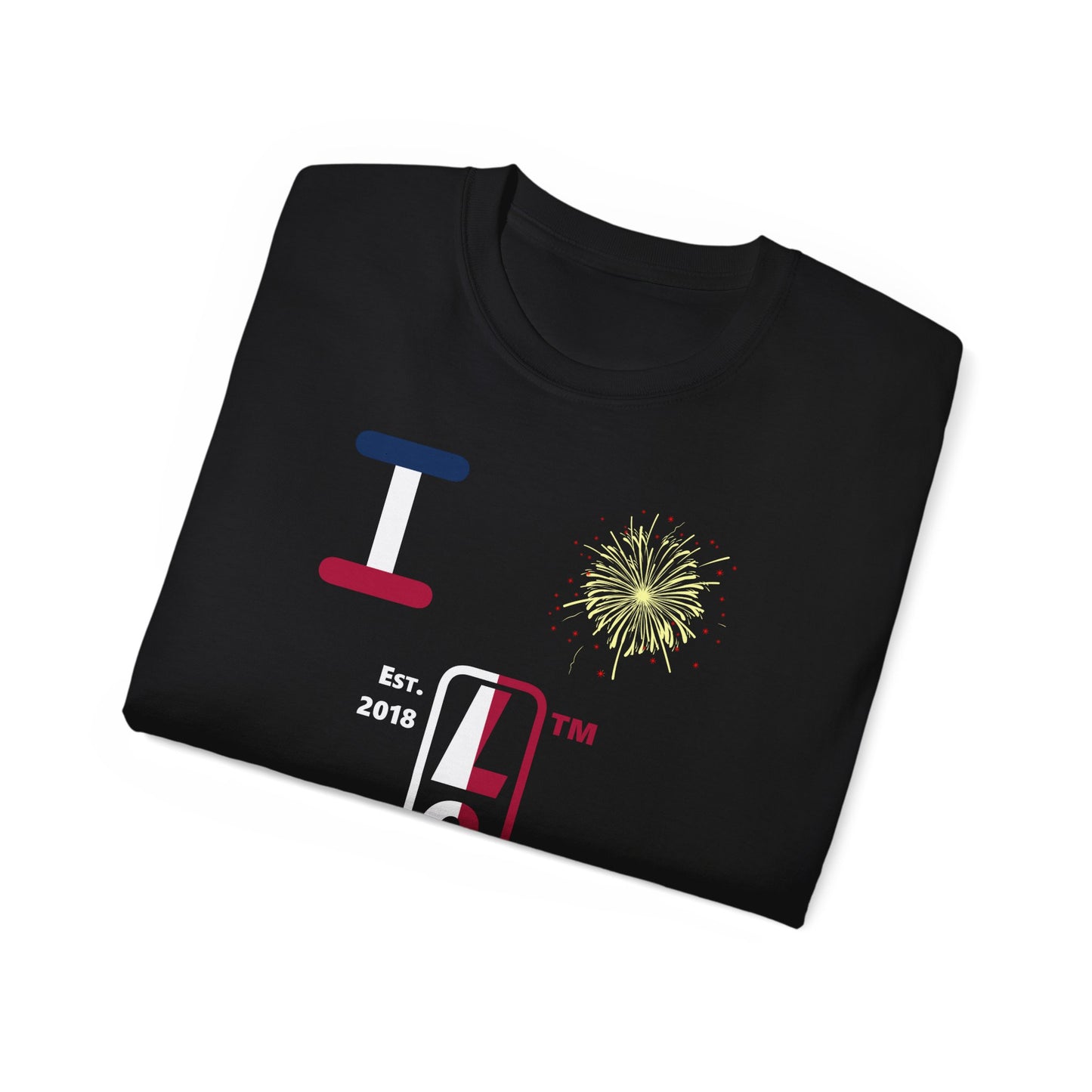 I Burst LongD cotton tee positive quarters Hyde Park upright logo (Patriotic colors)