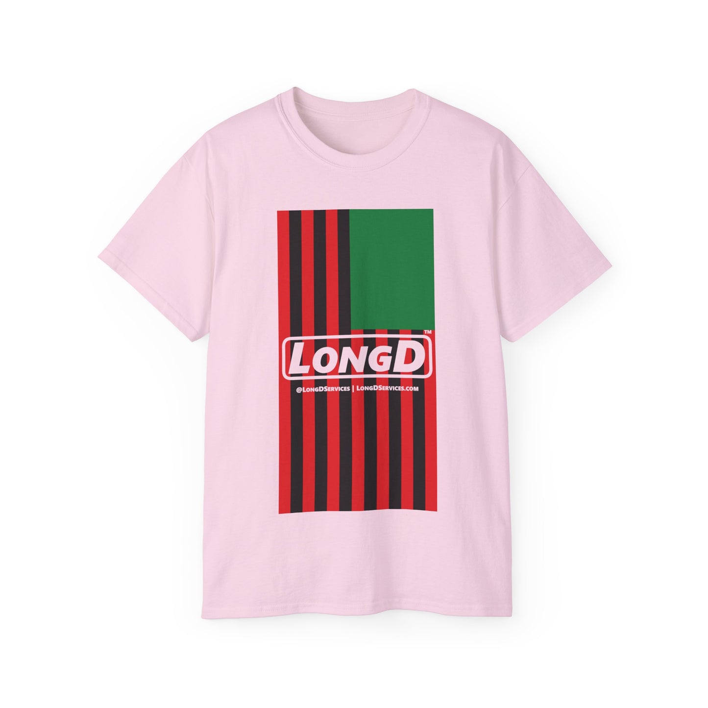 LongD® Logo Cotton Tee Juneteenth vertical African-American flag negative text