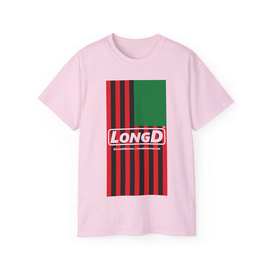 LongD® Logo Cotton Tee Juneteenth vertical African-American flag negative text