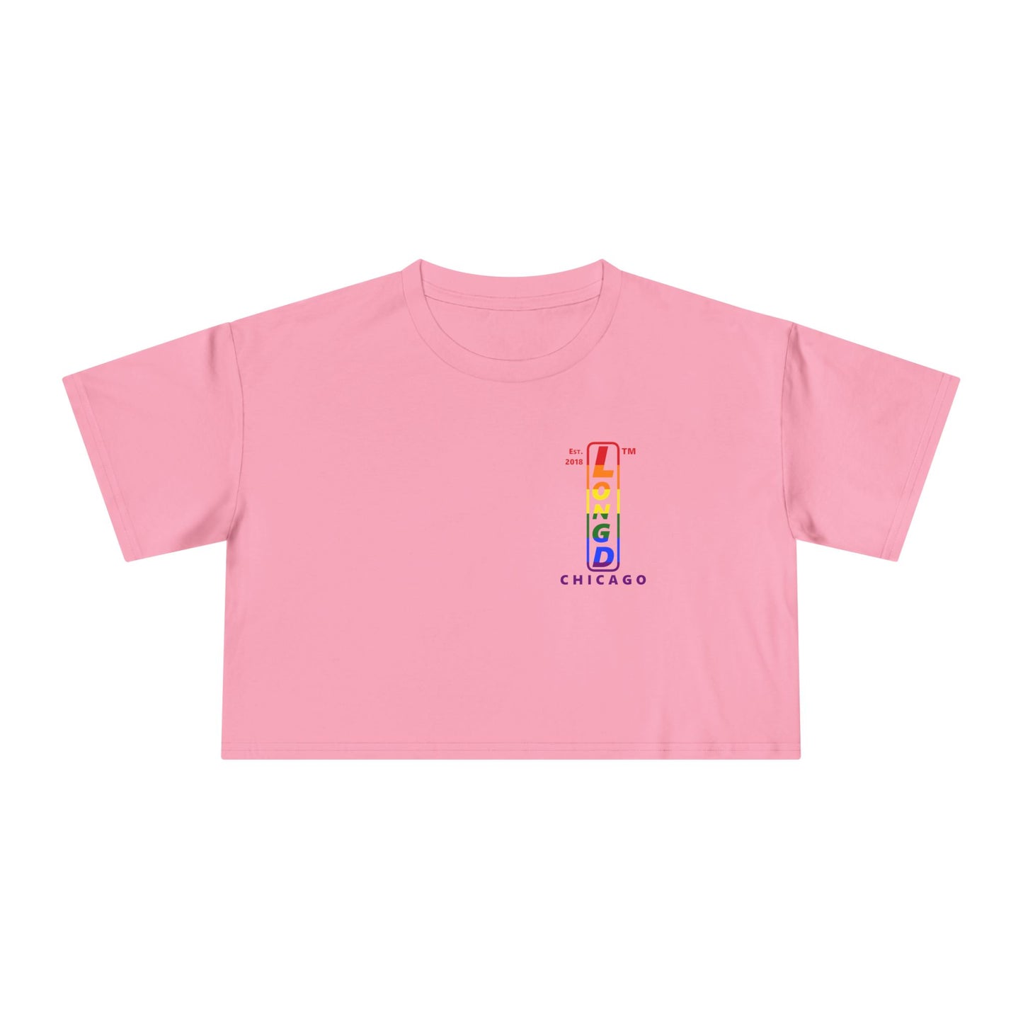 Positive horizontal 6-striped upright single-breasted Chicago logo crop tee (Pride colors)