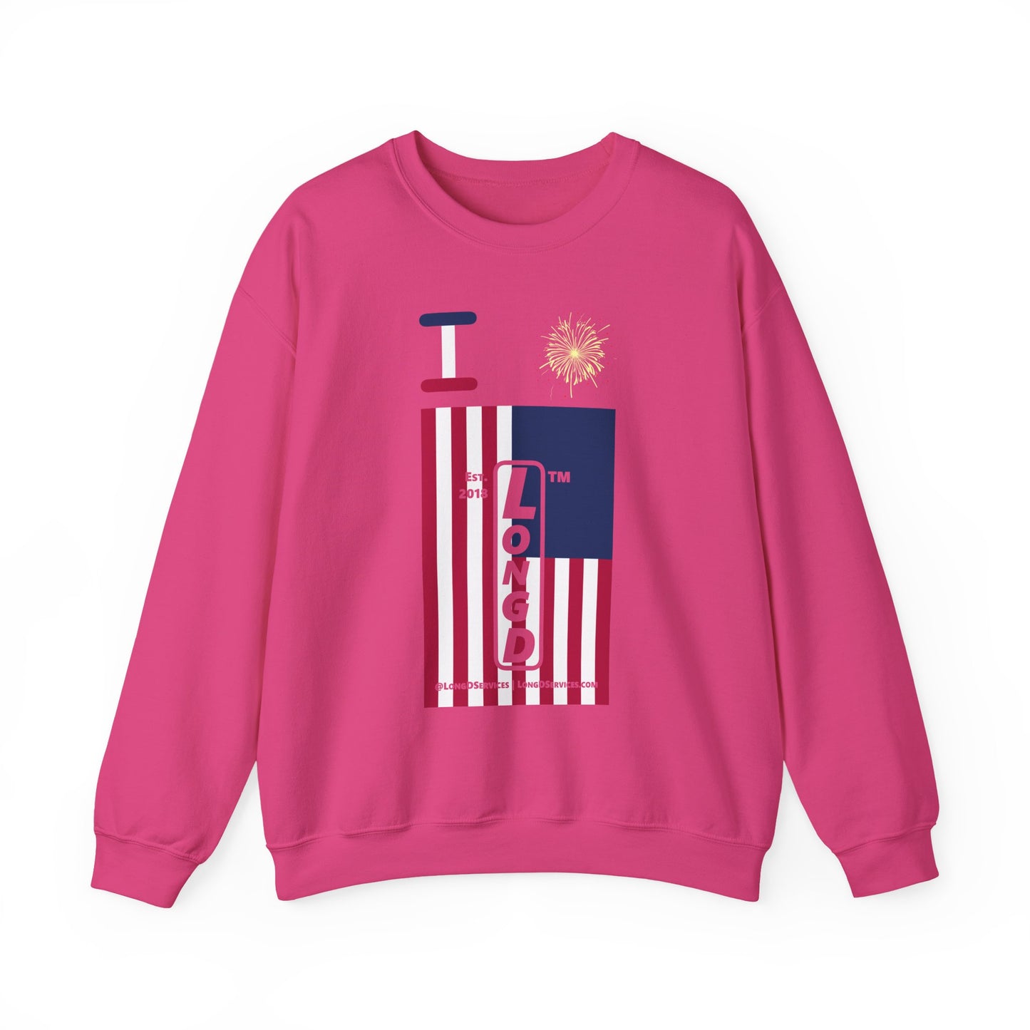 I Burst LongD negative cropped flag tag-domain upright logo crewneck sweatshirt