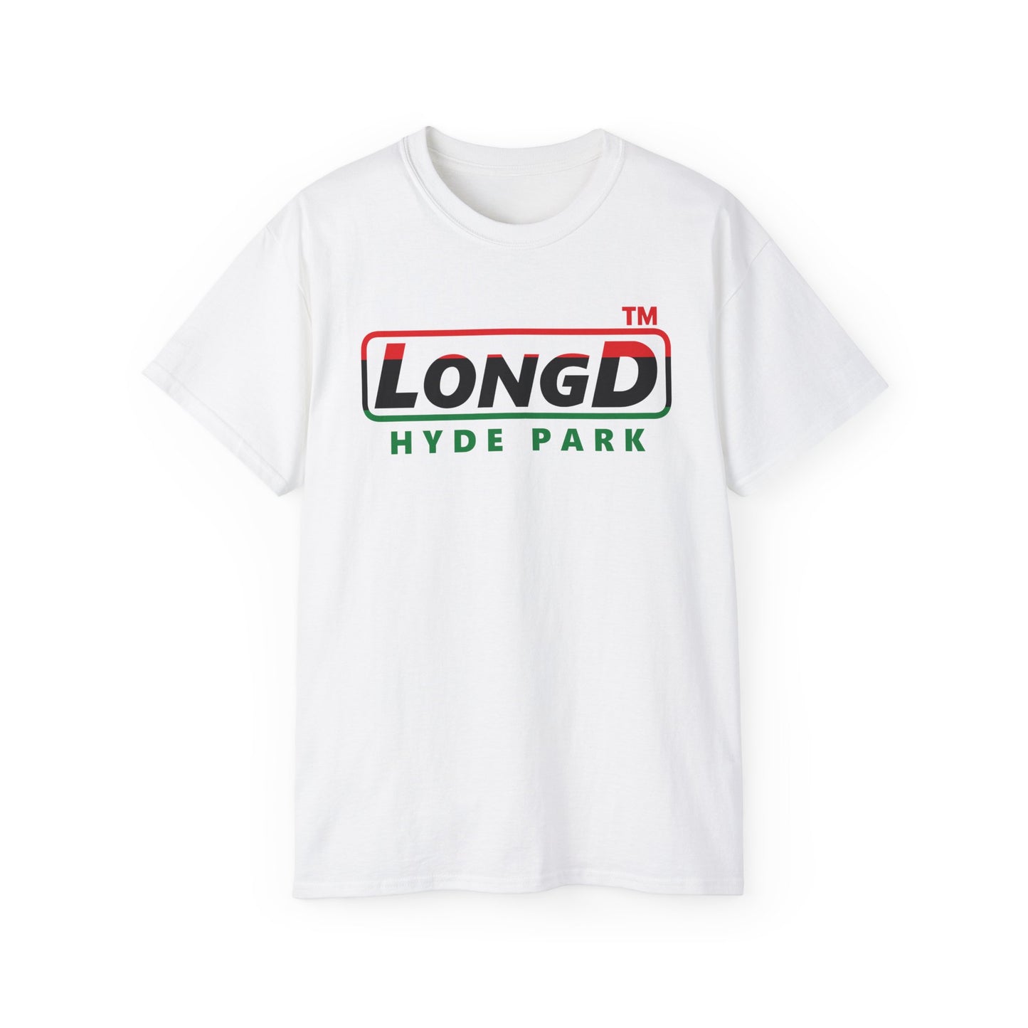 LongD positive horizontal 3-striped Hyde Park logo cotton tee (Juneteenth colors)