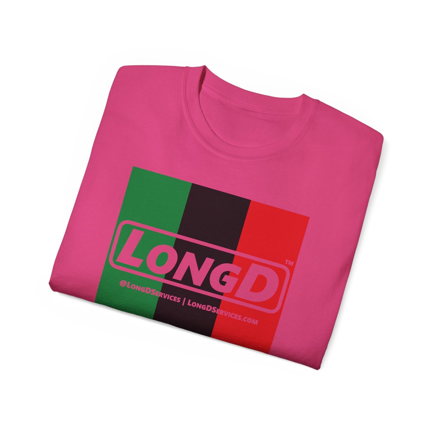 LongD® Logo Cotton Tee Juneteenth vertical Pan-African Flag negative text