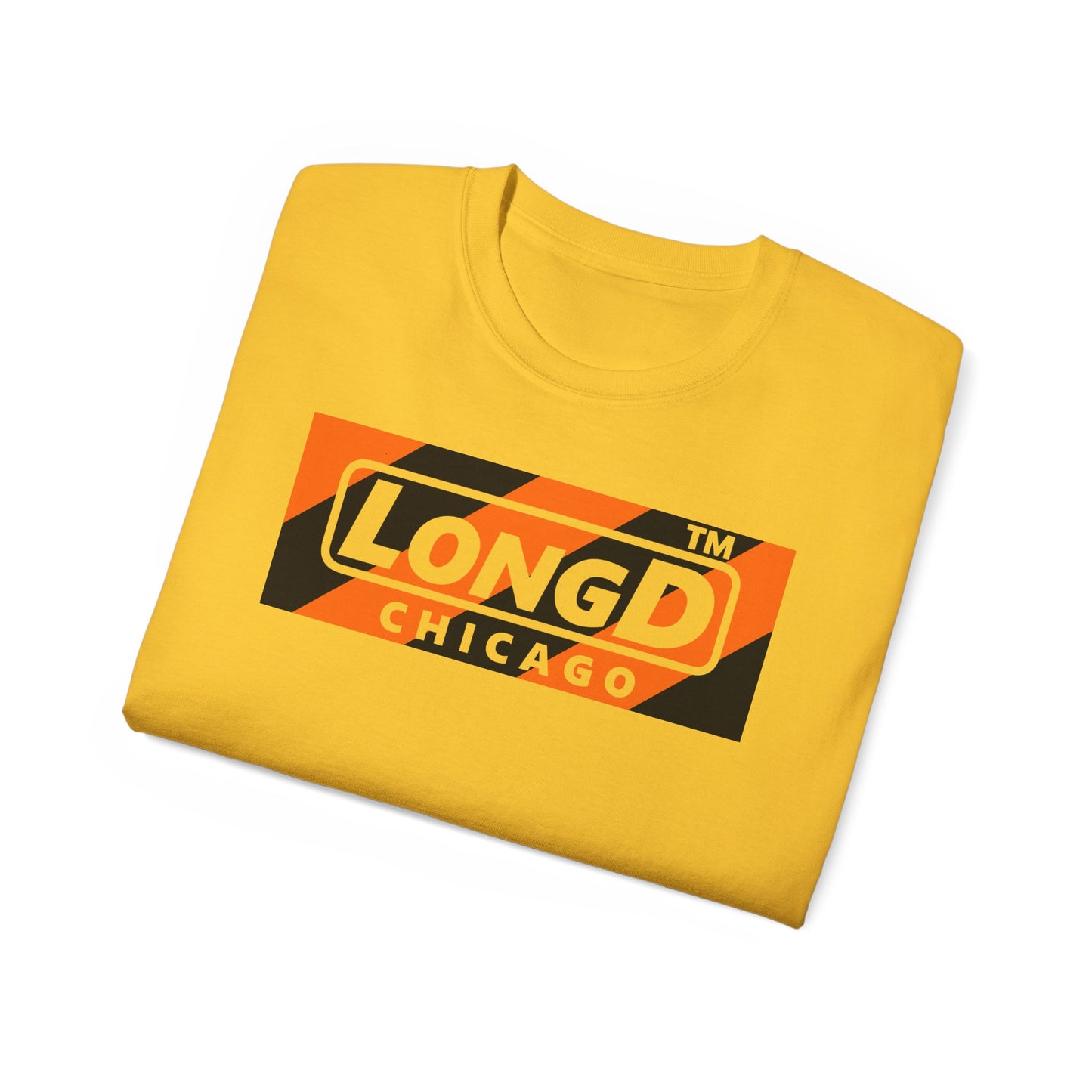 LongD Chicago negative diagonal 6-striped front-back logo (Halloween colors) cotton tee