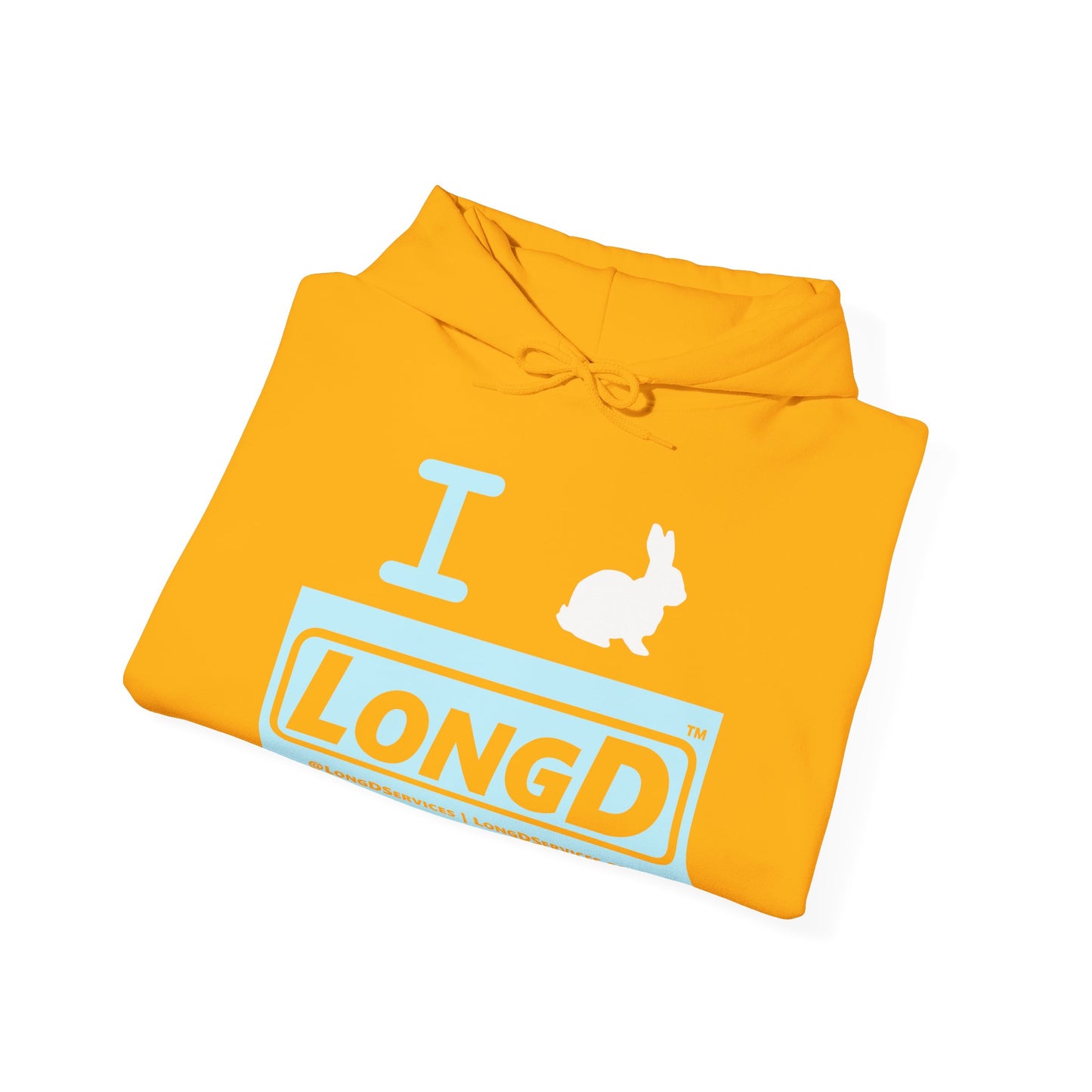 I Bunny LongD® Logo Hoodie Pastel blue negative text (White Easter Bunny)