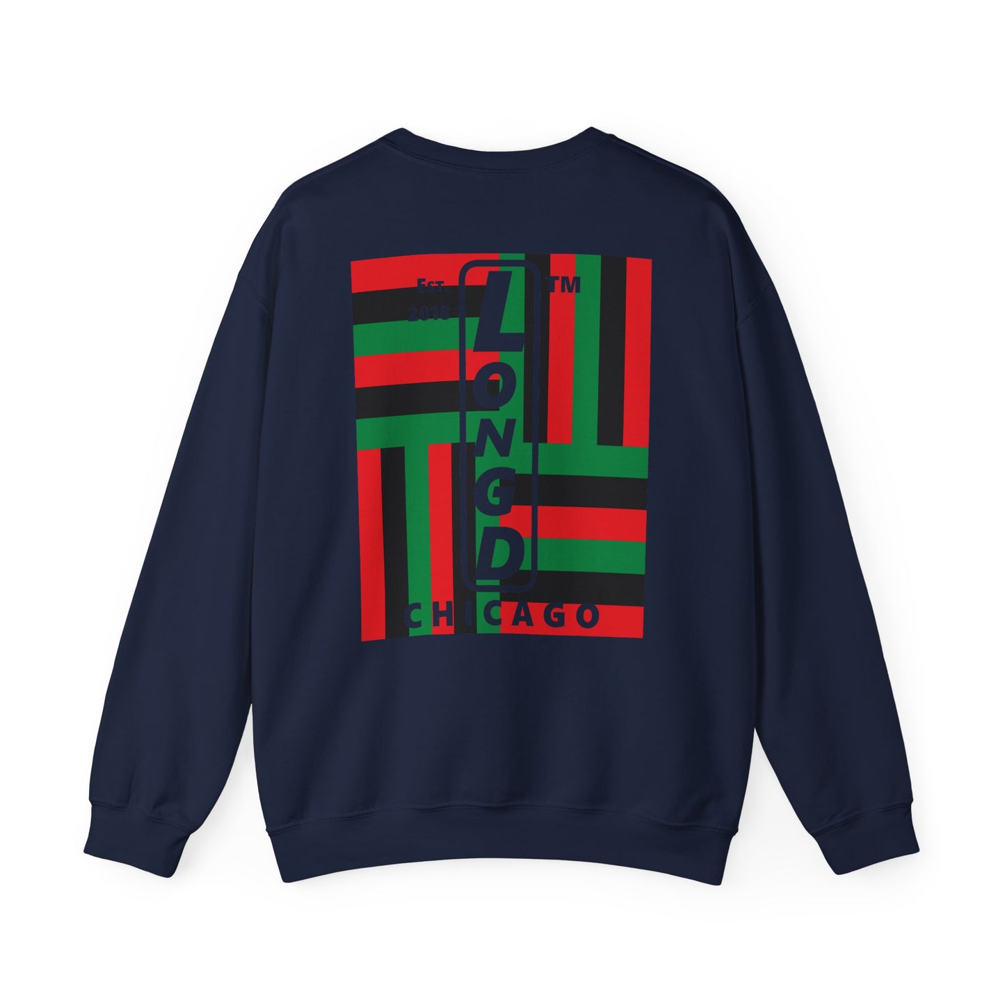 I Fist LongD negative windmill Chicago upright front-back logo crewneck sweatshirt