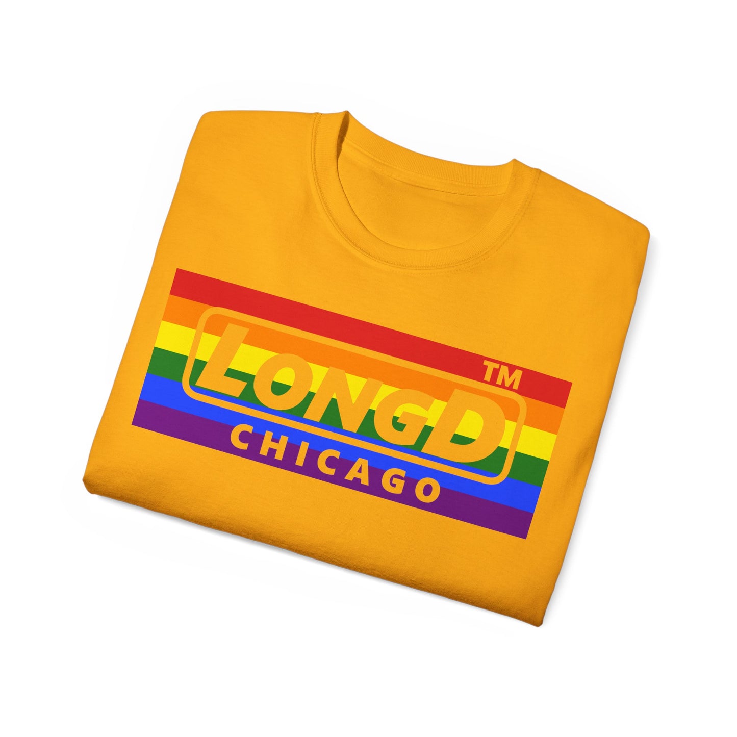 LongD negative horizontal striped Chicago logo cotton tee (Pride colors)