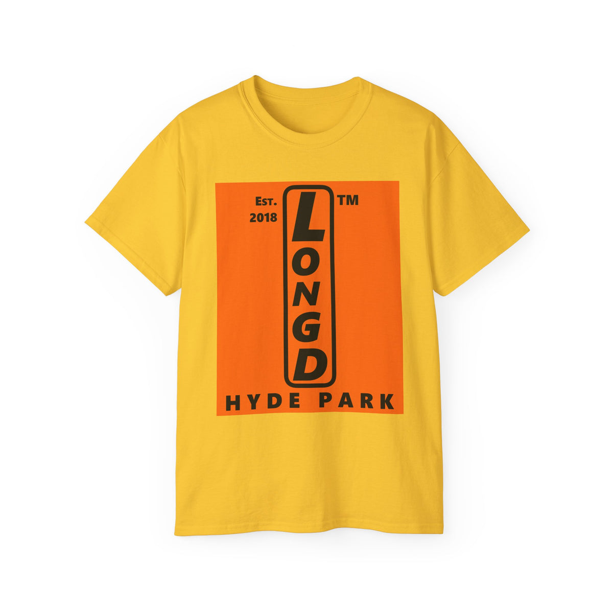 LongD Hyde Park upright logo Black (000000) on orange (FE7518) (Halloween colors) cotton tee