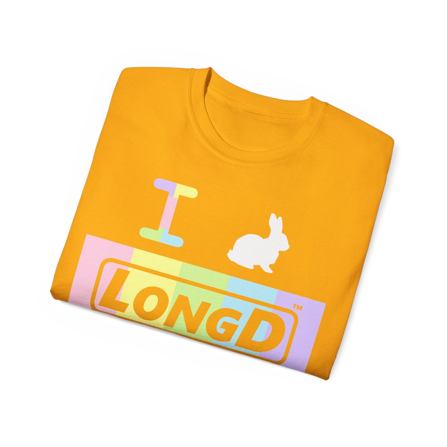 I Bunny LongD® Logo Cotton Tee Easter pastel spectrum negative text (white Easter Bunny)