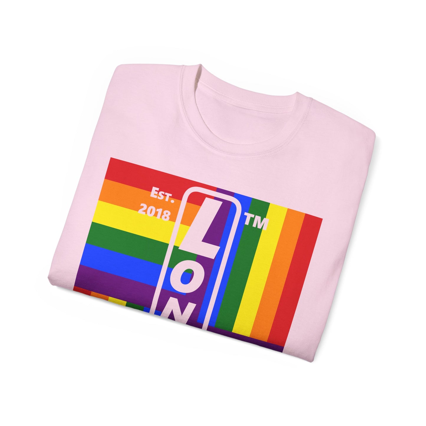 LongD Cotton Tee negative windmill Chicago upright logo (Pride colors)