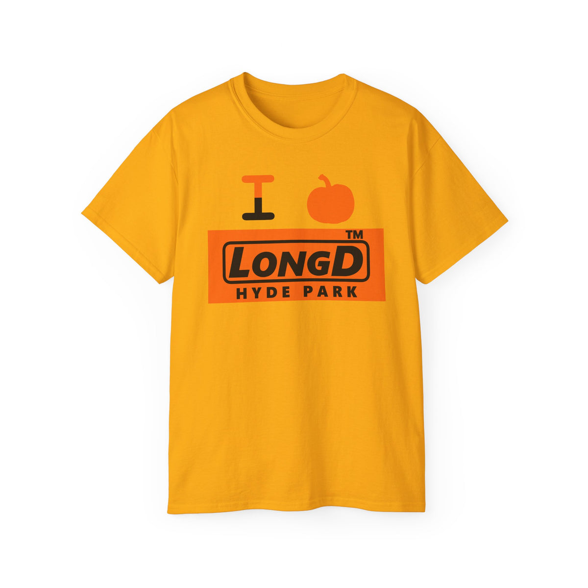 I pumpkin LongD Hyde Park logo positive black on negative orange cotton tee