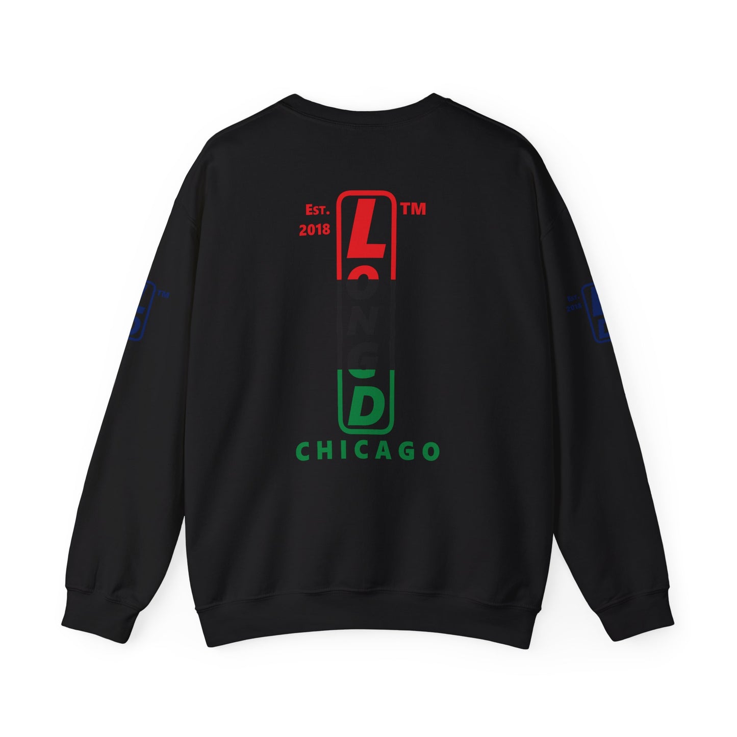I Fist LongD positive horizontal 6-striped Chicago upright 4-print logo crewneck sweatshirt