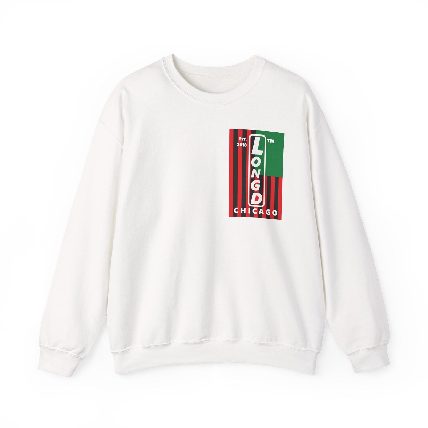 LongD negative cropped flag single-breasted front-back Chicago upright logo crewneck sweatshirt (Juneteenth colors)