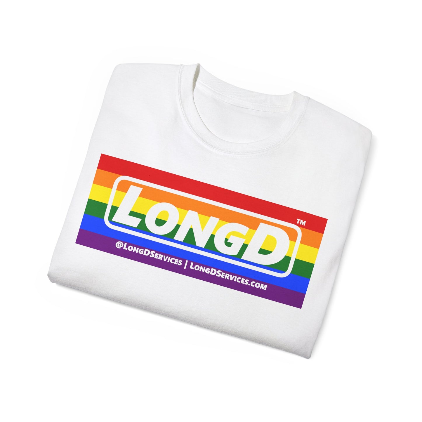 LongD® Logo Cotton Tee Pride striped negative text