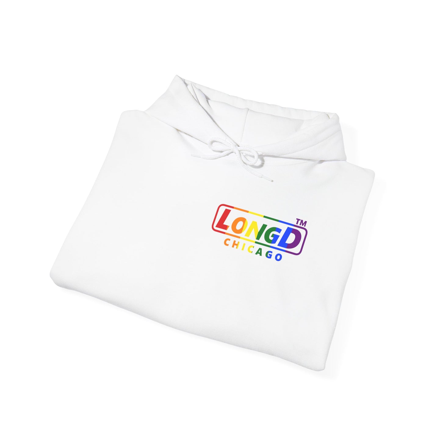 LongD® positive vertical striped single-breasted front-back Chicago logo hoodie (Pride colors)