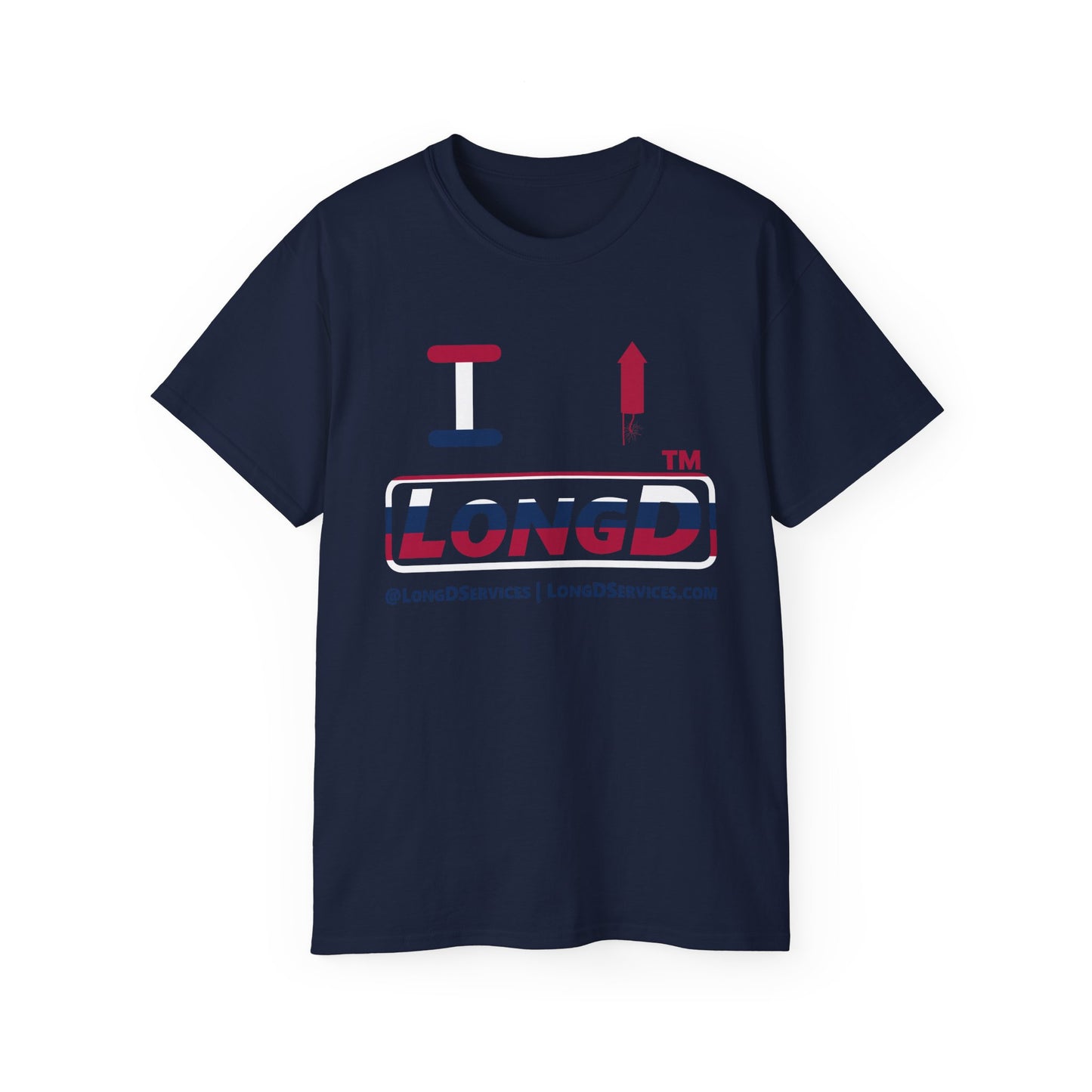 I firecracker LongD positive horizontal 6-striped tag-domain logo cotton tee