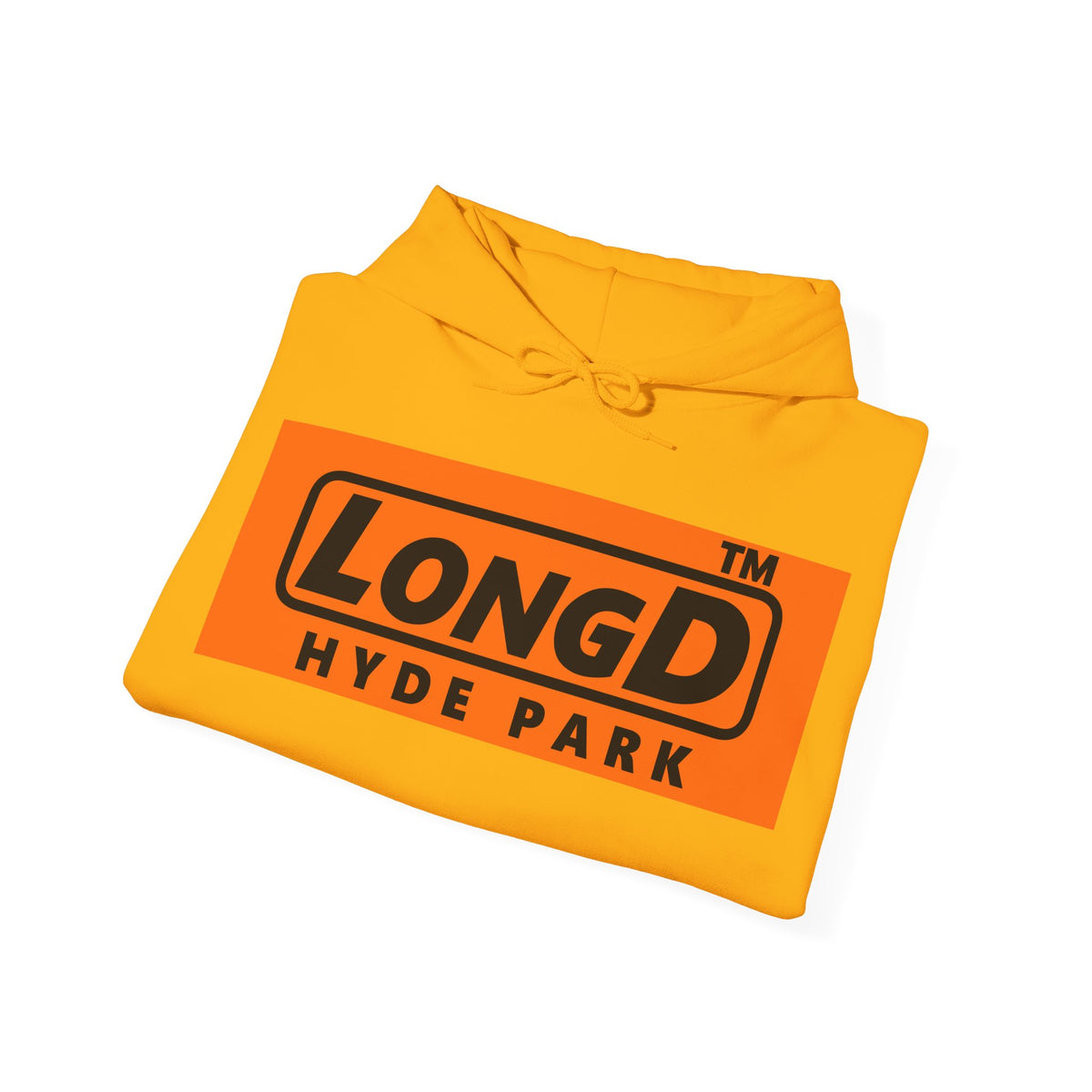 LongD Hyde Park logo Black (000000) on orange (FE7518) (Halloween colors) hoodie